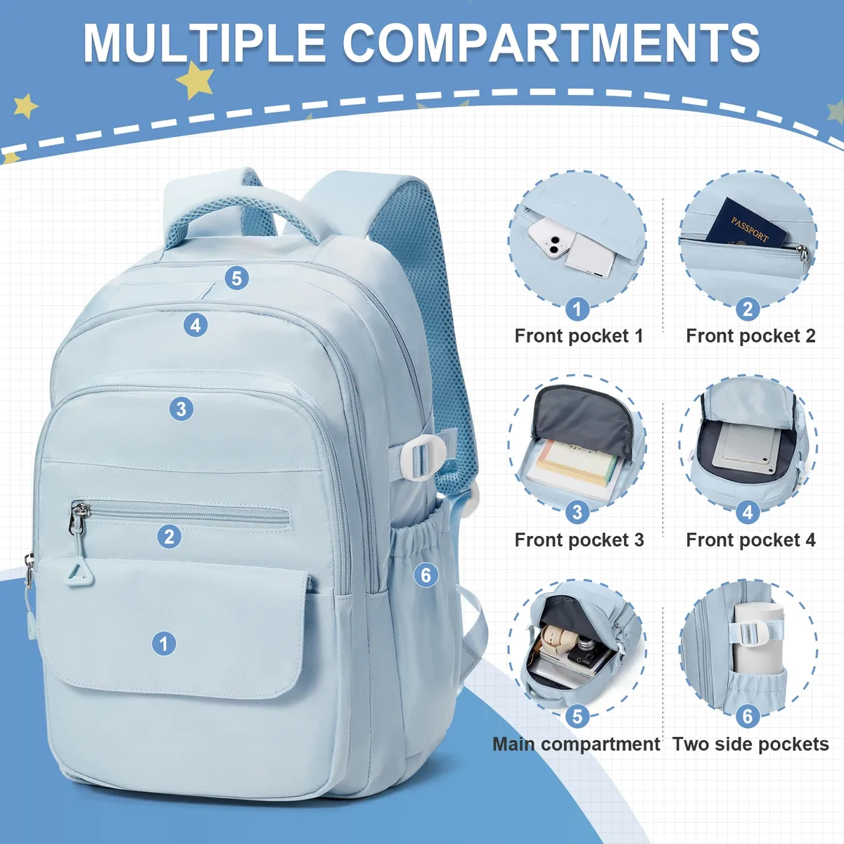 Sac à dos esthétique pour femmes, sac à dos d'école pour garçons et filles, sac à livres pour ordinateur portable à plusieurs compartiments, sac à dos de voyage décontracté