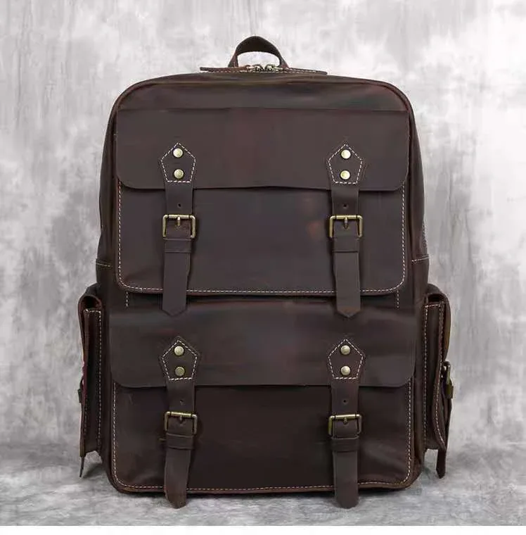 vintage crazy horse sac à dos en cuir véritable hommes sac à dos en peau de vache randonnée sac à dos 17 "sac pour ordinateur portable mâle voyage sac à dos grand m815