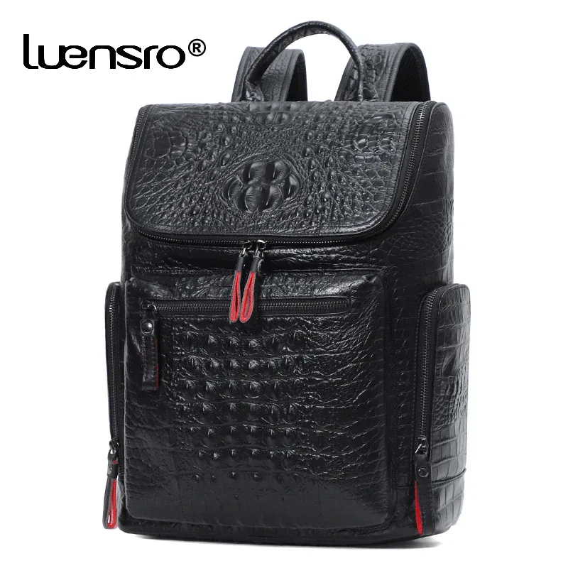 sac à dos en cuir de crocodile véritable pour ordinateur portable, sac à dos de voyage pour homme, grand sac à