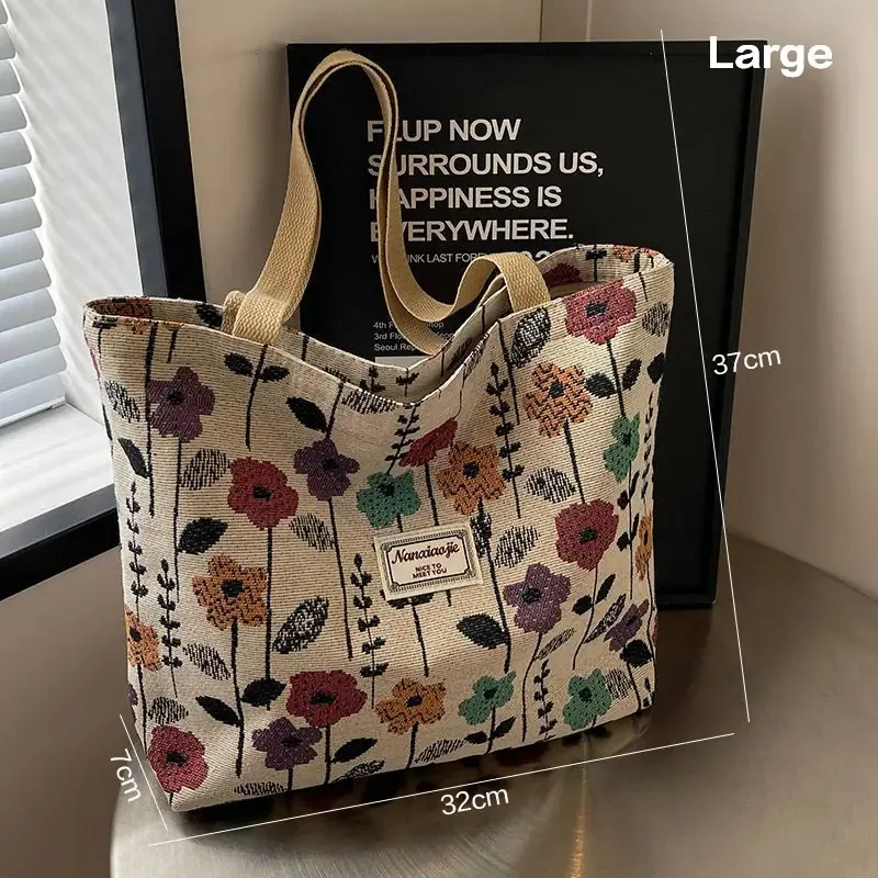 sac à bandoulière simple imprimé floral, sacoches réutilisables de grande capacité, fourre-tout simple et polyvalent