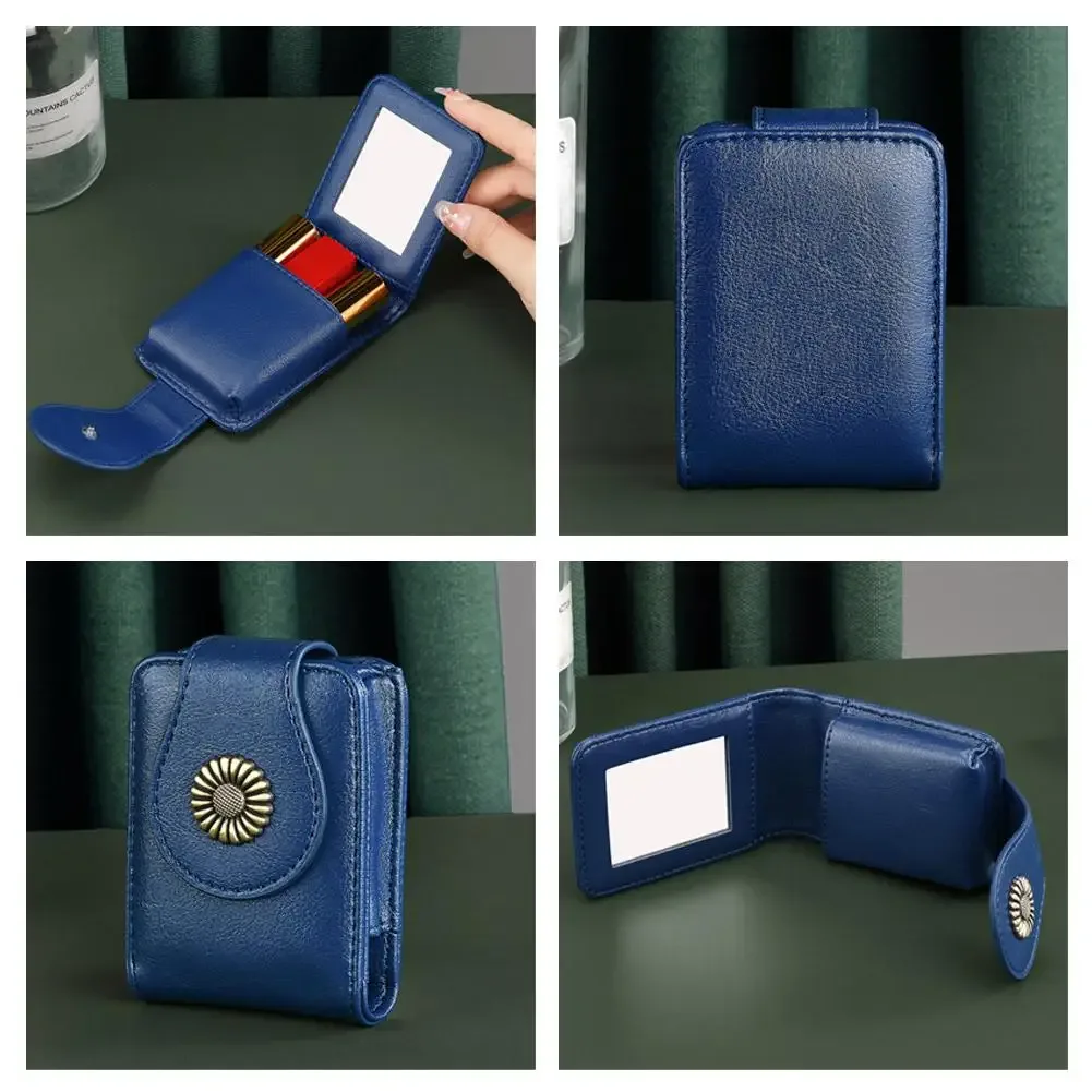 mini trousse à cosmétiques avec miroir en cuir pu, petite pochette de maquillage de voyage, pochette imperméable, organiseur de toilette de poche