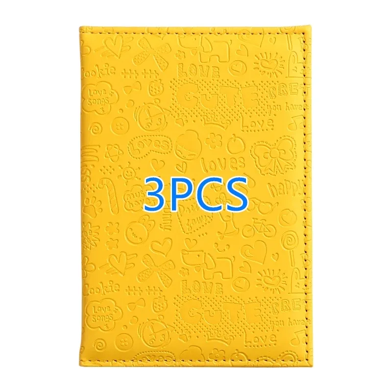 3 housses de protection pour passeport en relief à motif de dessin animé, ensemble de porte-cartes de voyage multicolores en pu