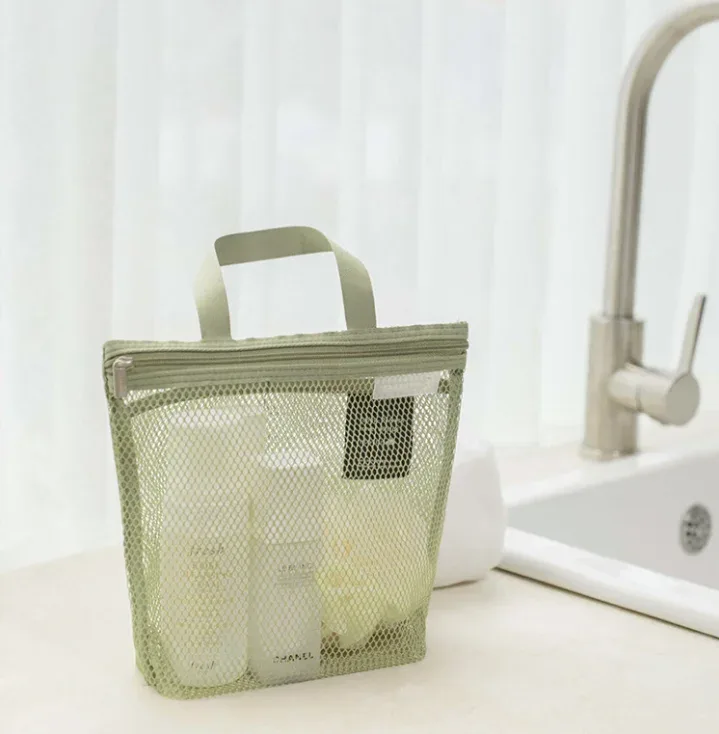 sac de maquillage portable de voyage, sac de rangement en maille pour salle de bain et fitness, nouveau modèle de trousse de toilette pour articles divers