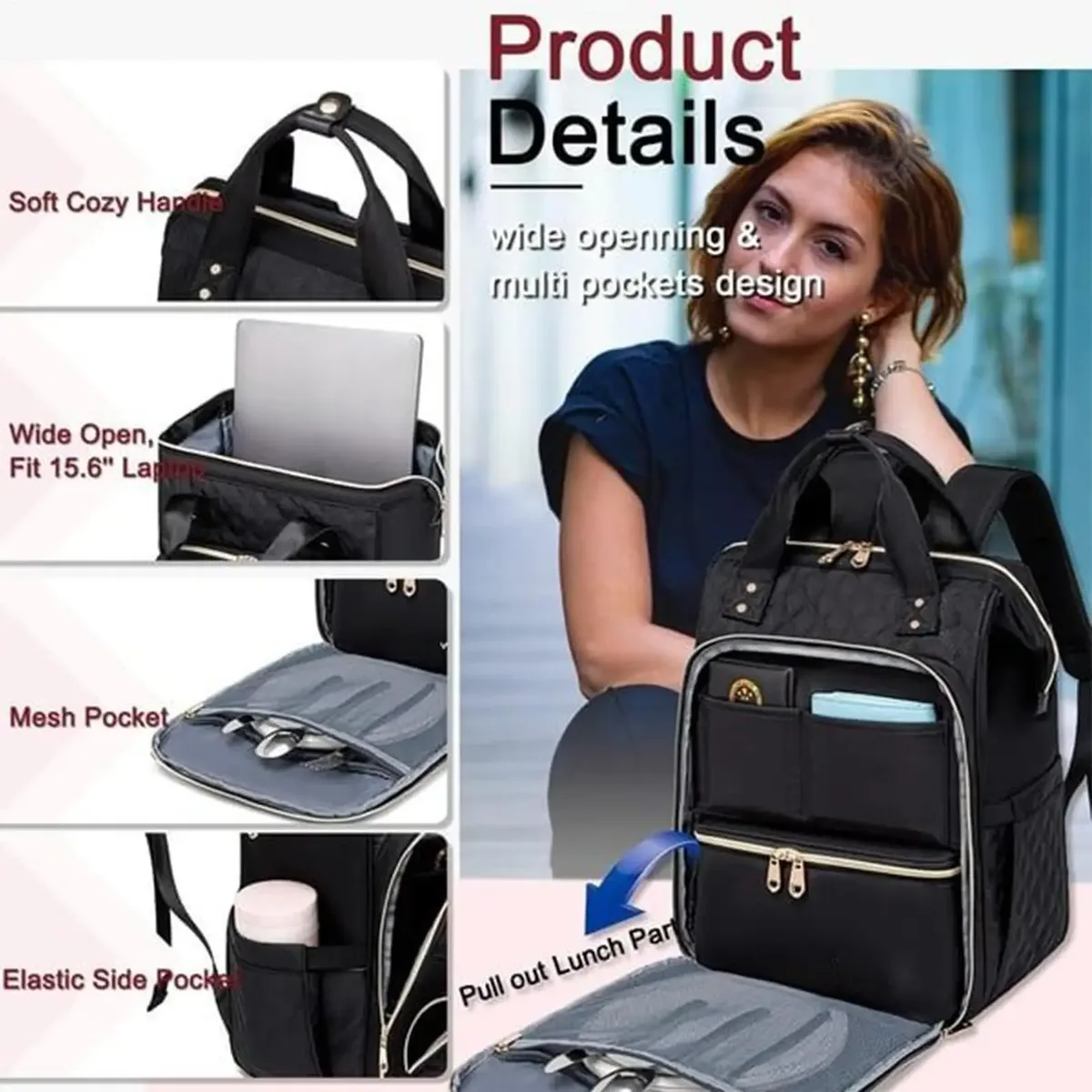 sac à dos pour le déjeuner, sac de rangement quotidien pour étudiants, sac fourre-tout de travail, boîte à lunch, pour l'école, le bureau, les pique-niques, les voyages, les vacances, les sorties, la randonnée