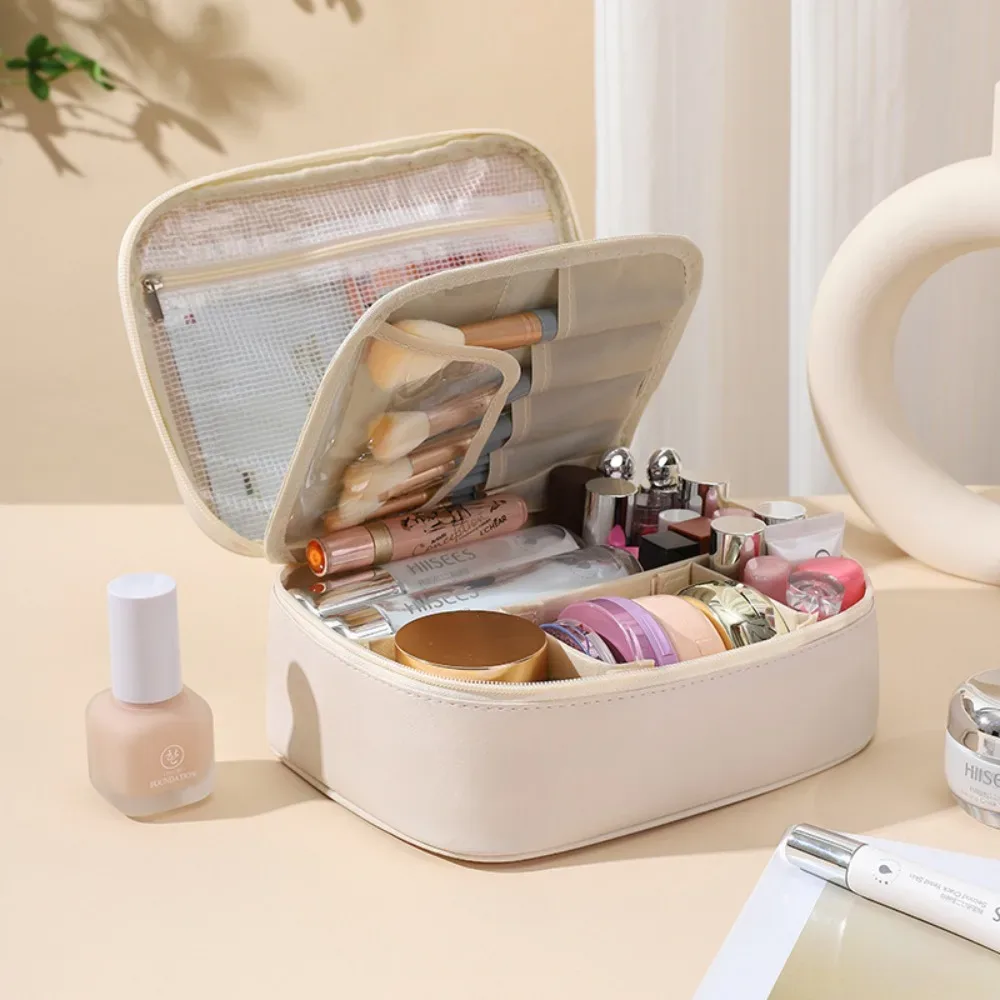pochette cosmétique en cuir pu imperméable multifonctionnel organisateur de voyage grande capacité luxe trousse de toilette 