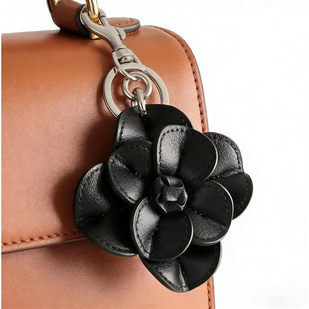 Breloque de sac en forme de fleur noire, décoration de sac à main en trois dimensions avec pétales superposés, accessoire pour sacs à main et sacs à bandoulière pour femmes.
