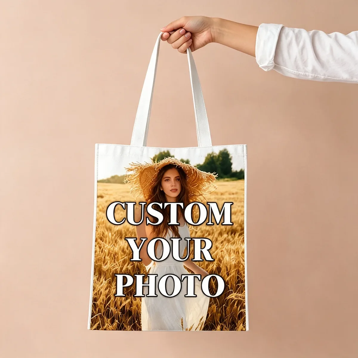 Sac fourre-tout personnalisé en toile avec photo, imprimez votre propre image, grande capacité, sac à bandoulière réutilisable, sac de shopping personnalisé ﻿