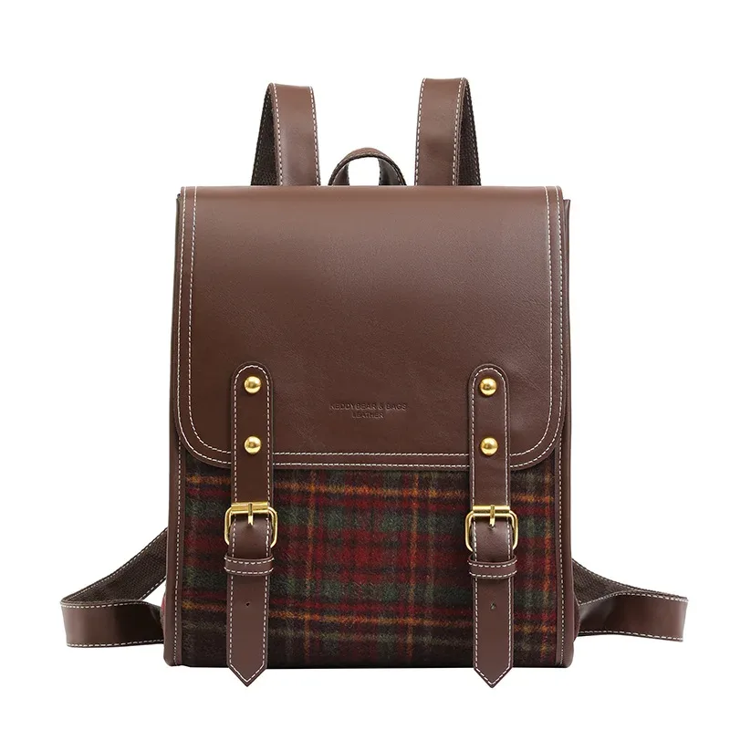 mode pu plaid sac à dos personnalité étudiant anglais femme loisirs sport sac à dos pour les adolescentes de l'école filles