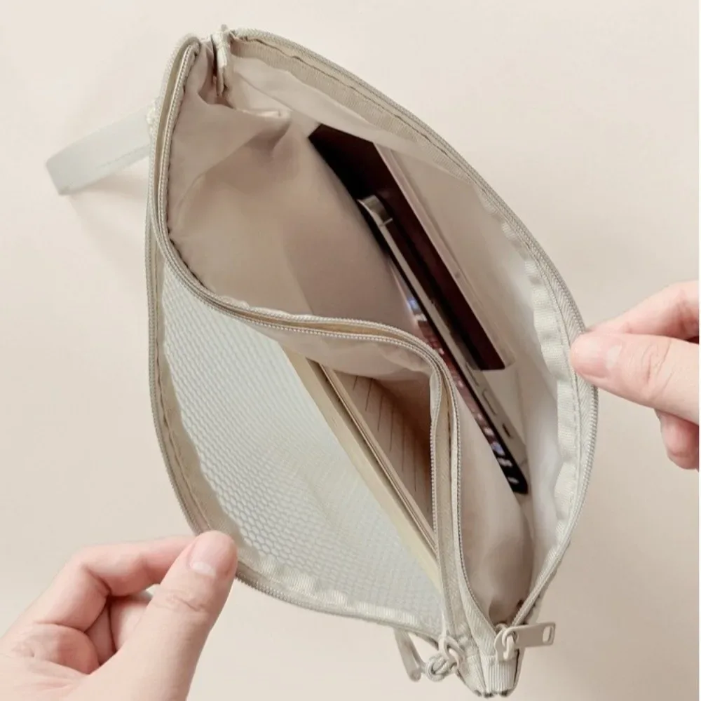 sac de rangement léger en maille, sac cosmétique en polyester de couleur unie avec fermeture éclair, porte-monnaie multifonctionnel, sac de rangement de voyage
