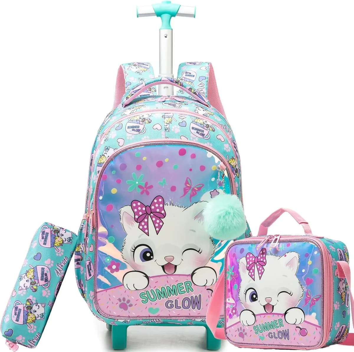 sac d'école à roulettes mignon, sac à livres à roulettes pour enfants, bagage à main de grande capacité, sac à dos à roulettes durable, cadeau pour fille