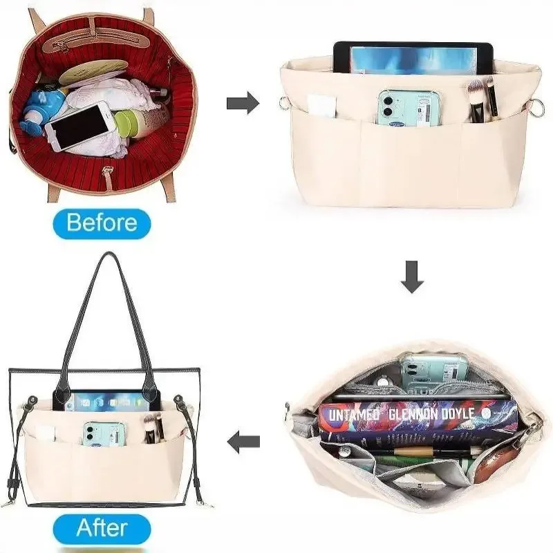 sac de rangement cosmétique vintage avec fermeture éclair, multi-poches, couleur unie, multifonctionnel pour femmes