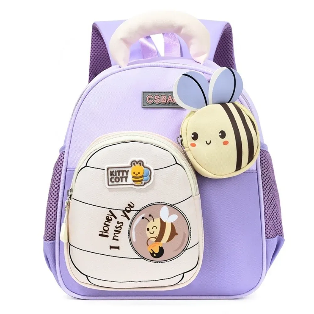 sac à dos pour enfants motif petite abeille de dessin animé, bretelles élargies, ergonomique, léger, soulage la charge, sac à dos pour la maternelle.