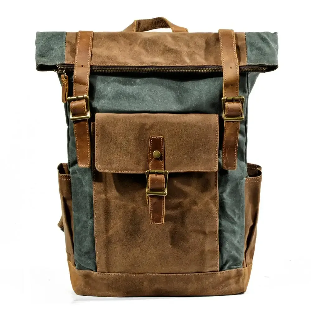 sacs à dos en toile vintage de luxe pour hommes, toile de cire d'huile, sac à dos de voyage en cuir, grands sacs de jour imperméables rétro