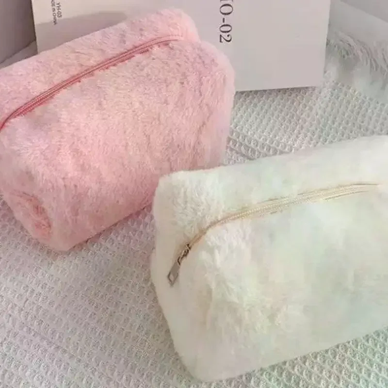 sacs de maquillage en peluche pour femmes, sac à cosmétiques de voyage souple, étui de rangement pour dames et filles