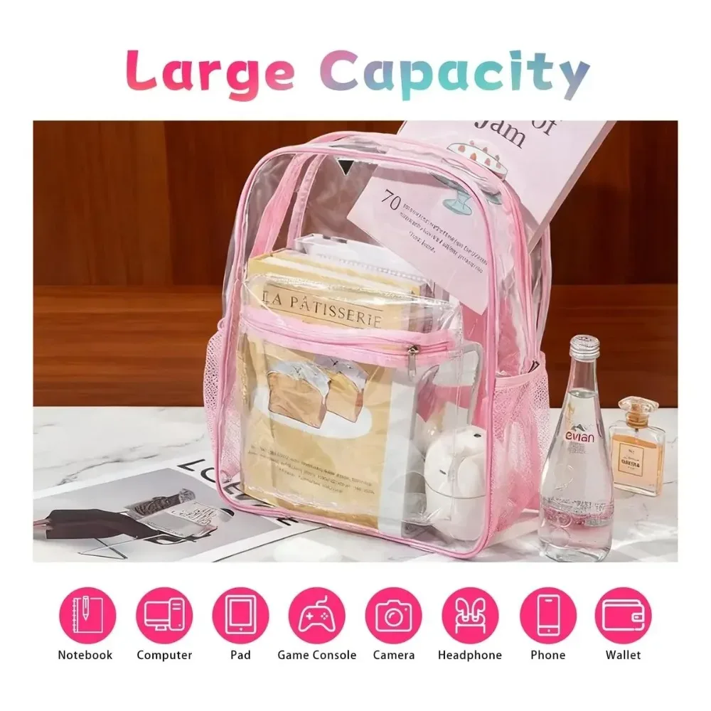 sac à dos transparent en pvc, grande capacité, sangle à coussin d'air, imperméable, résistant à l'usure, unisexe, sac d'école pour enfants, pour les voyages