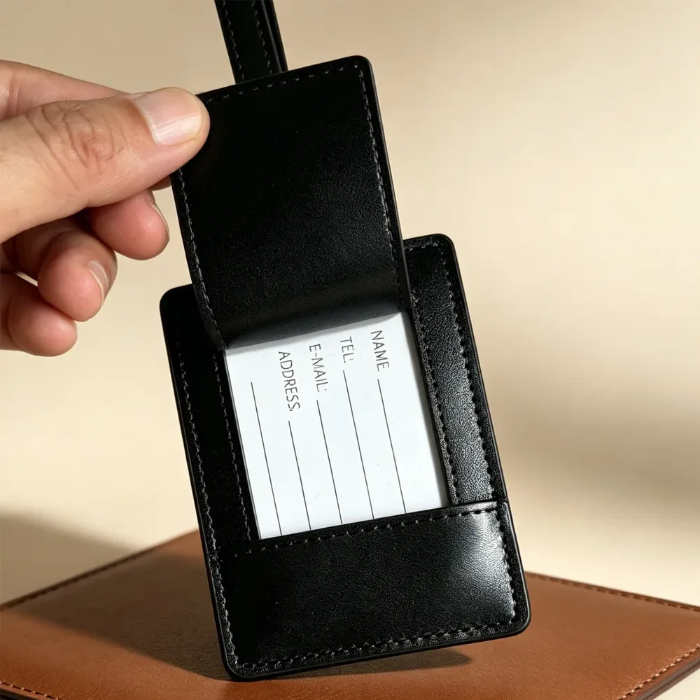étiquette de bagage en cuir véritable, porte-adresse et identification pour valise et bagages de voyage