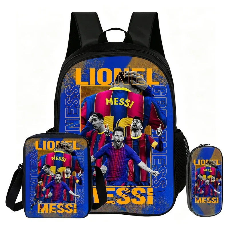 ensemble de 3 pièces m-messi pour enfants : sac à dos scolaire, sac à bandoulière et trousse à crayons – sac de sport football, sac à dos de star du football