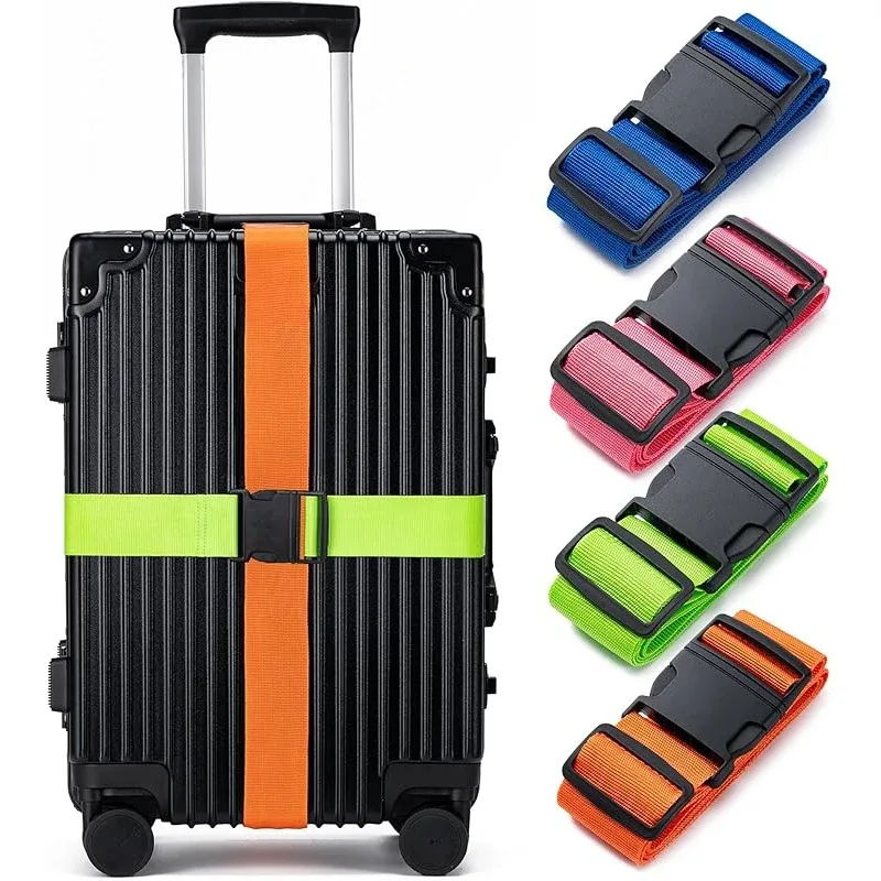Ensemble de 4 sangles de bagages, sangle de fixation pour bagages, sangle de bagages, utilisées pour la fixation et l'identification pratique des sacs de voyage, voyage