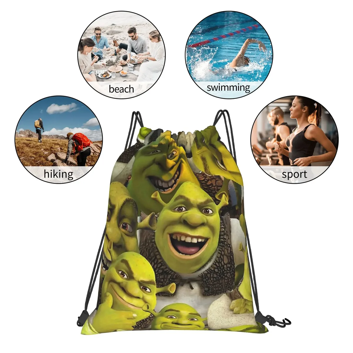 sac à dos à cordon shreks memes, sac de sport résistant à l'eau, sac à cordon avec visage drôle d'anime pour le yoga, 36 cm (largeur) x 43 cm (hauteur)