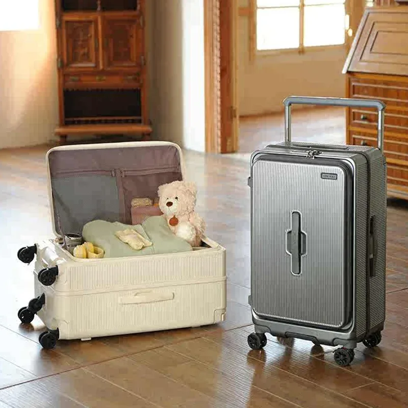 205. Bagage à ouverture frontale. Valise roulante anti-chute de 26 pouces, bagage à main de 20 pouces, valise combinée, voyage de 24 pouces b