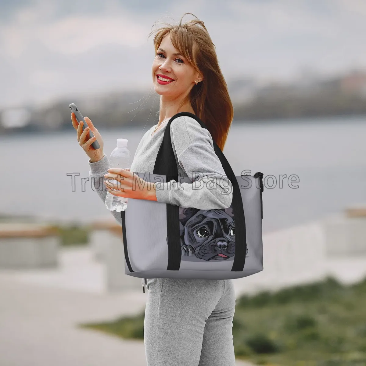 sacs polochons de voyage imprimés d'art bouledogue français, fourre-tout de sport léger, sac de sport, sac de week-end à bandoulière pour hommes et femmes