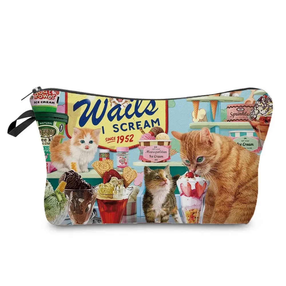 trousse de maquillage imprimée chat pour femme, peinture à l'huile, mode rétro, sacs à cosmétiques, haute qualité, étuis à crayons, sac cadeau portable, offre spéciale
