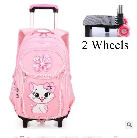 3 sacs à roulettes scolaires pour enfants, sacs à dos à roulettes pour filles, sacs à roulettes pour l'école, style chat, sacs à dos pour filles