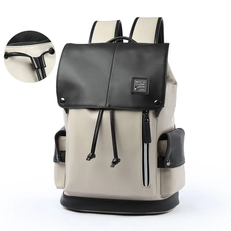 Sac à dos en cuir PU pour hommes, avec chargeur USB, pour ordinateur portable, imperméable, multicolore, à la mode, décontracté, de qualité