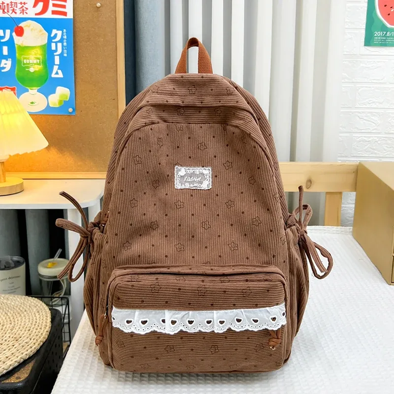 sac à dos à imprimé floral à pois, sac d'école, joli sac à dos de voyage pour étudiants, décoration en ruban à nœud papillon, sac à livres léger