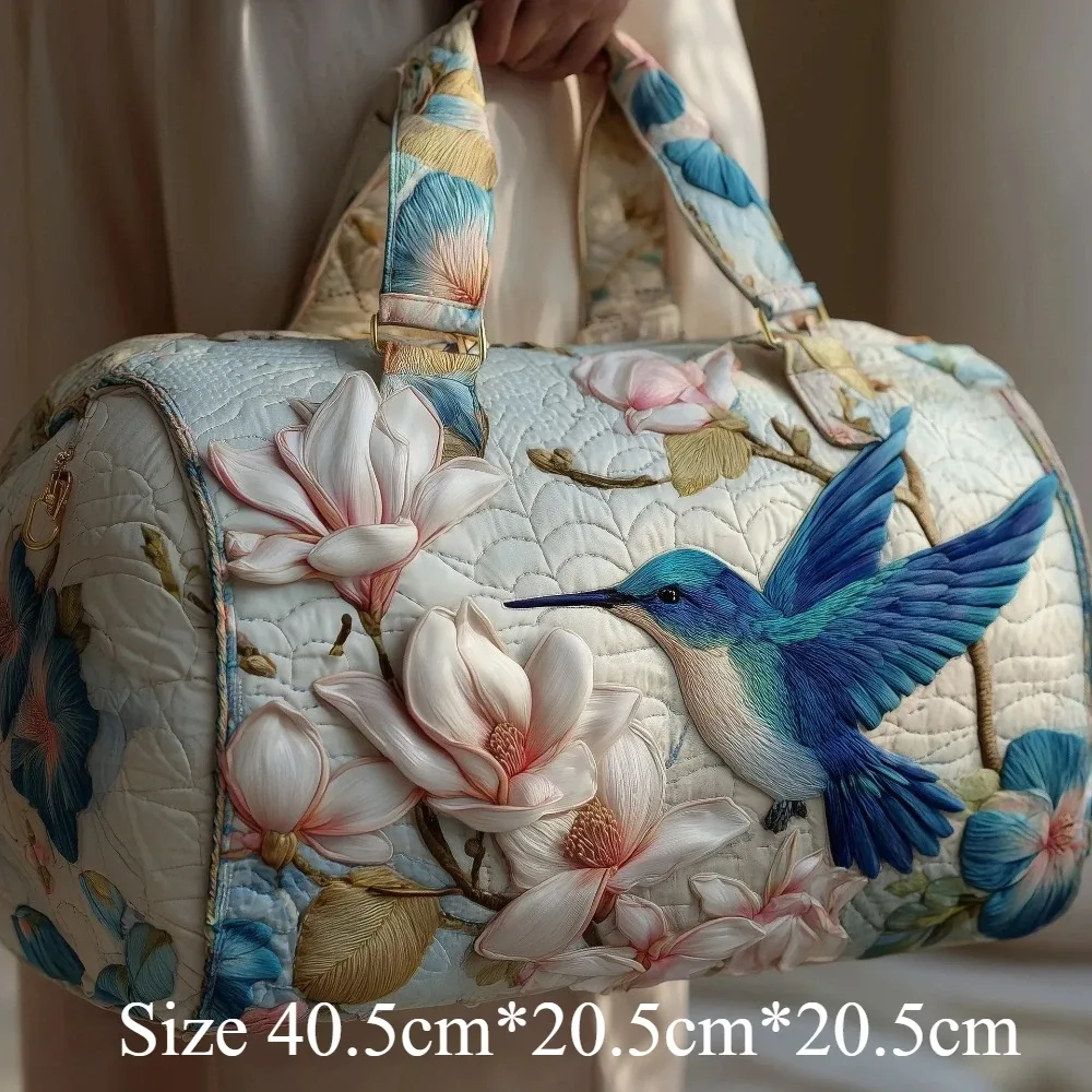sac de voyage matelassé 3d de luxe pour femmes, imprimé oiseau magnolia, sac à main léger, sac de week-end, sac de voyage pour le travail