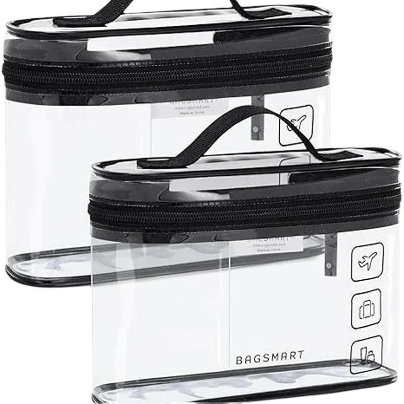 sac à cosmétiques transparent en pvc, sac de toilette multifonctionnel portable de voyage, étanche, grande capacité, pour la plage, rangement divers
