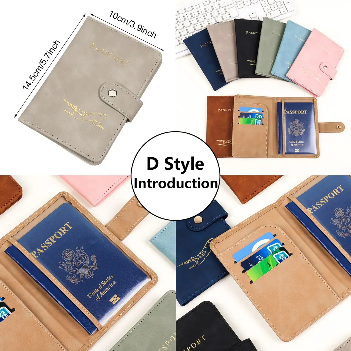 portefeuille de voyage en cuir pu souple multi-fentes avec logo avion, fermeture à pression, porte-cartes sim et porte-documents d'identité