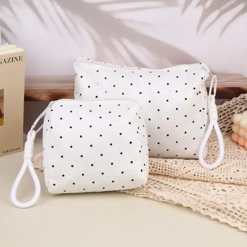ins – sac à cosmétiques simple à pois, trousse de maquillage portable, pochette de rangement de voyage, trousse de toilette de grande capacité à fermeture éclair, cadeaux pour filles