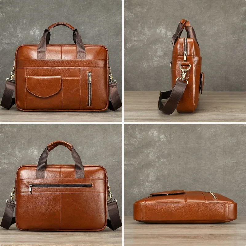 porte-documents en cuir véritable pour hommes, best-seller, grande capacité, sacoche pour ordinateur portable de 14 pouces, sac en cuir de vachette de qualité supérieure