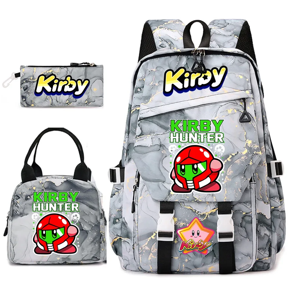 ensemble de sacs à dos pour étudiantes avec imprimé kirby, sac à déjeuner et trousse à crayons, sac à dos scolaire léger