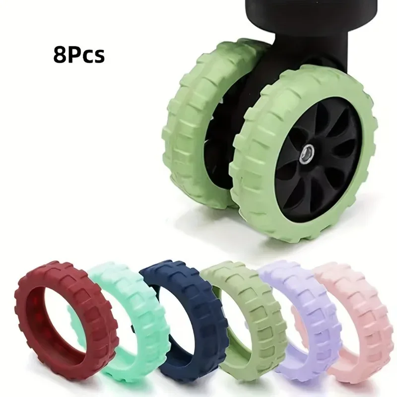 8 pièces/ensemble de housses de protection en silicone pour roues de bagages, housses anti-rayures pour roues universelles. accessoire de voyage essentiel.