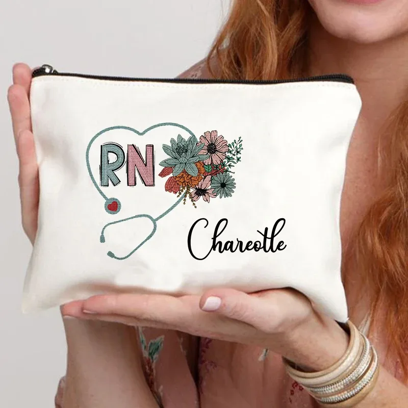 sac de rangement personnalisé pour infirmières, pochette en toile à fermeture éclair, fournitures de bureau, étui à stylos, portefeuille avec nom personnalisé, sacs à cosmétiques, cadeau pour infirmières