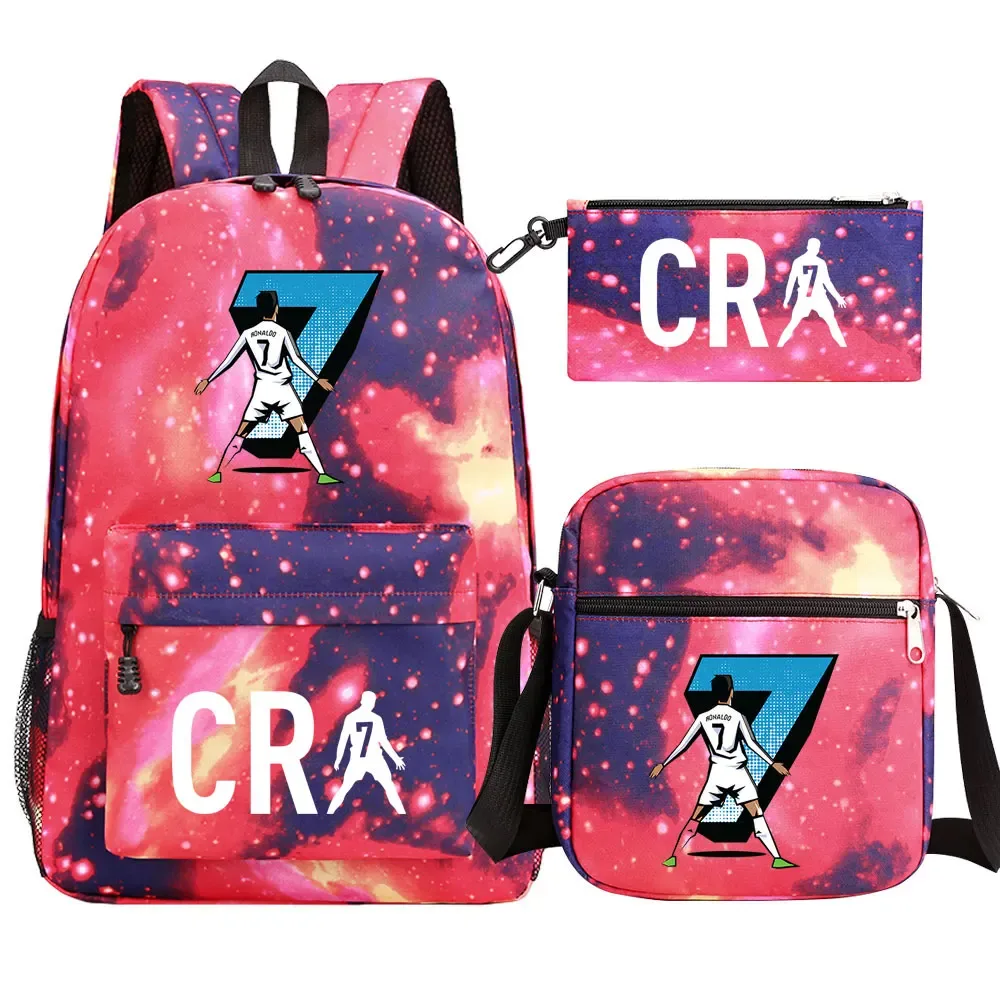 football cr7 cosplay sacs d'école sac à dos scolaire ordinateur portable adolescent garçons filles cartables 3 pièces/ensemble