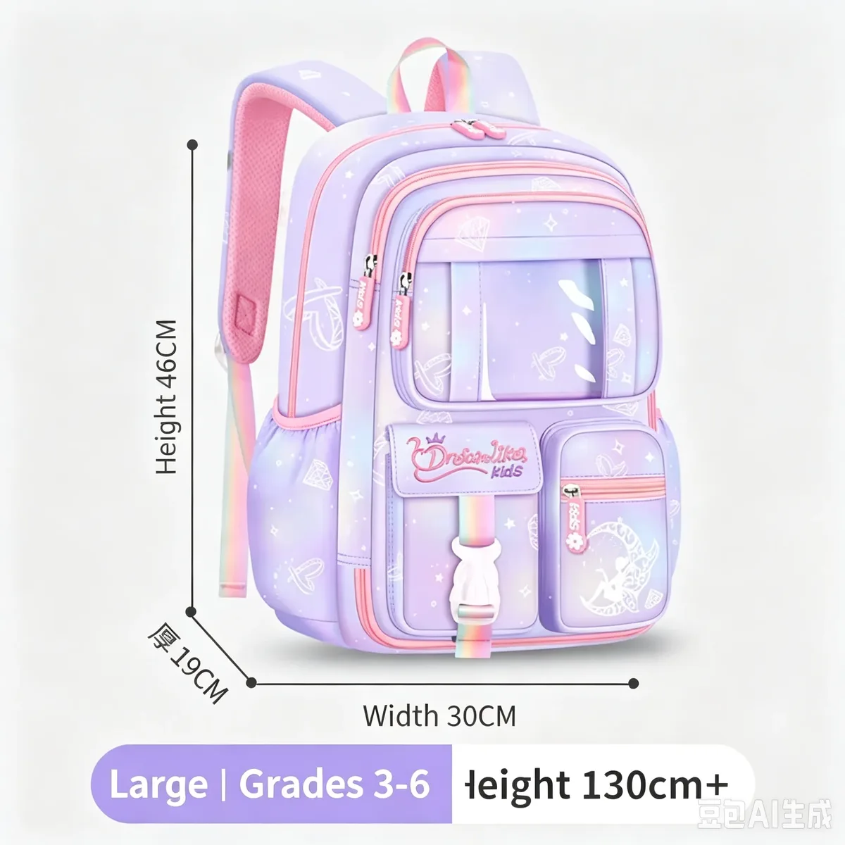 sac à dos scolaire ultra-léger grande capacité anti-éclaboussures à ouverture par porte de réfrigérateur pour écolière primaire