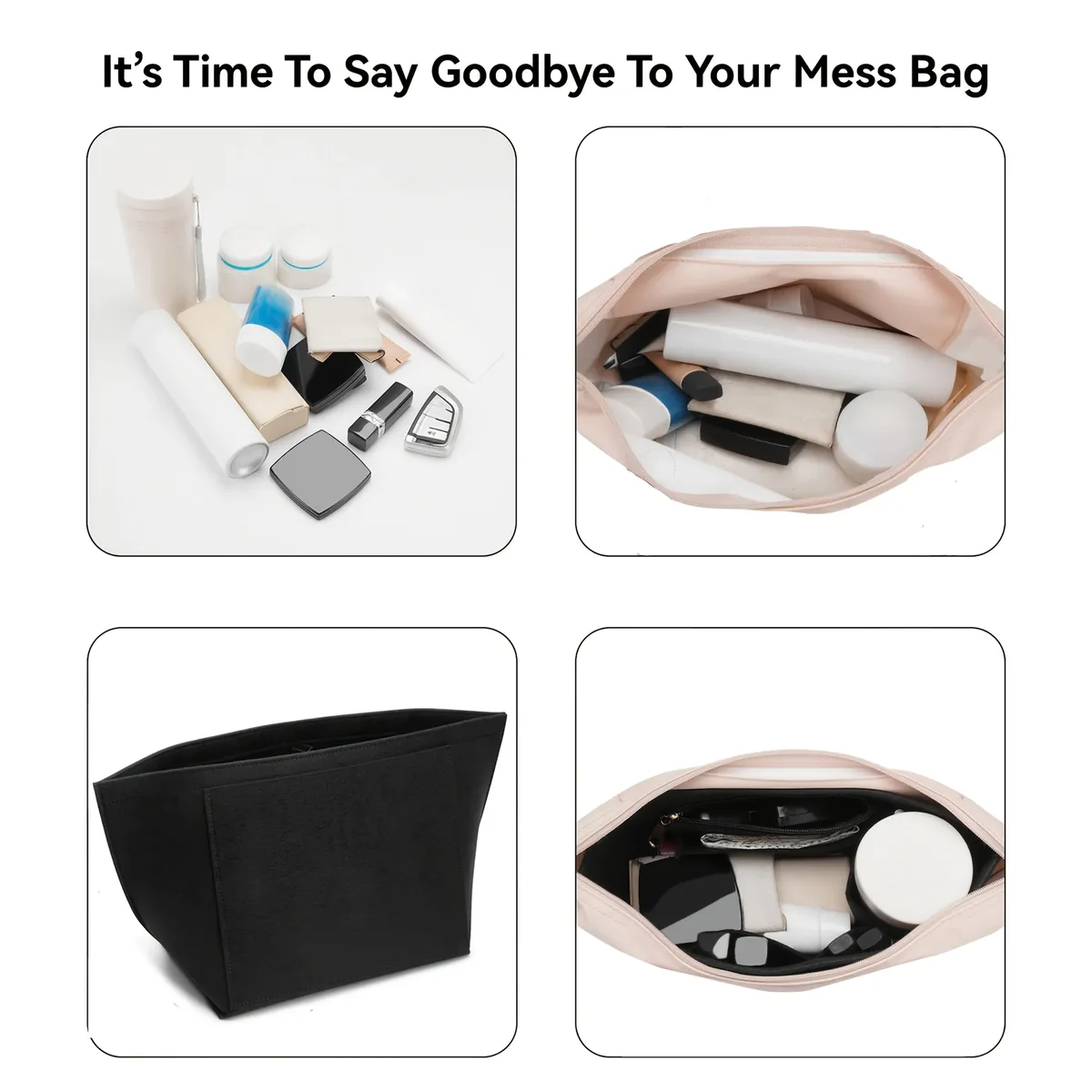 organisateur de sac fourre-tout en feutre avec fermeture éclair, insert multi-poches pour sac à main longchamp, rangement de maquillage, doublure de voyage