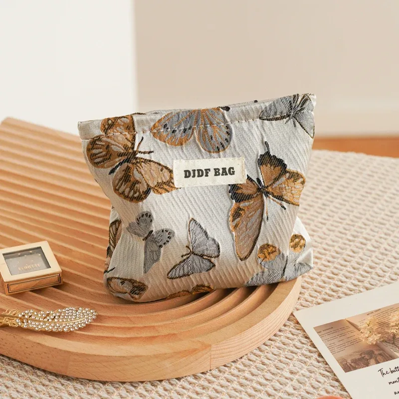 sac à cosmétiques pour femmes, petit sac de rangement vintage à fleurs violettes pour cosmétiques, rouge à lèvres, porte-monnaie portable, porte-carte de banlieue ins