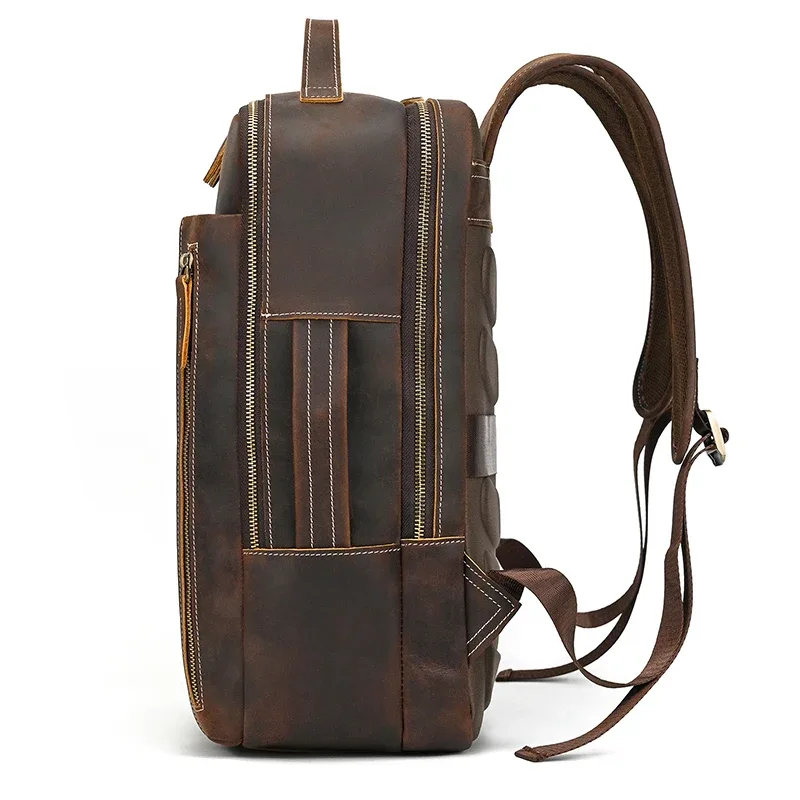 2025 nouveautés sac à dos en cuir pour voyage hommes mâle en cuir de vachette pochette d'ordinateur 15.6 "17 double épaule sac à dos pour homme rétro