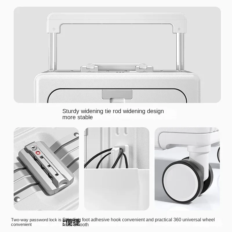 valise de voyage à roulettes large avec ouverture frontale, cadre en aluminium, sac multifonctionnel pour ordinateur portable d'affaires, valise à main 20-28''