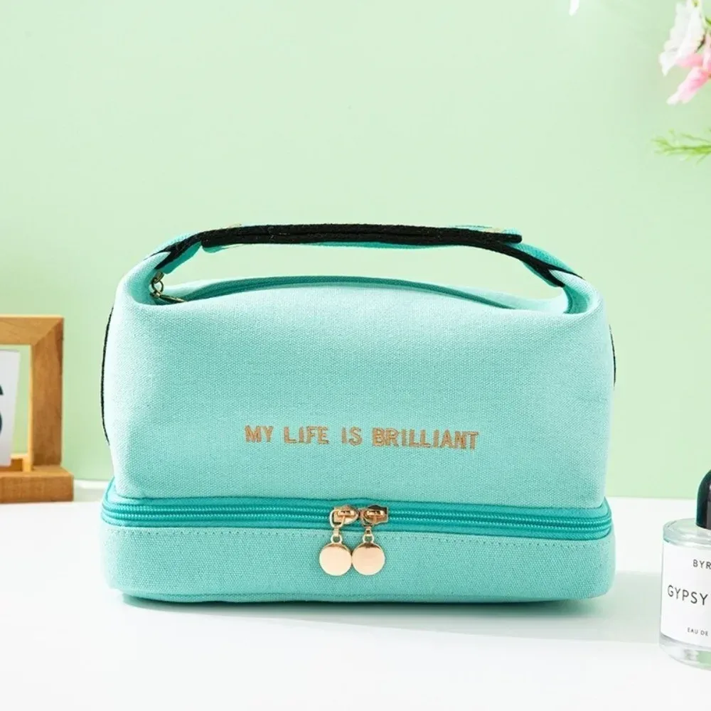 sac de rangement cosmétique multifonctionnel de grande capacité, sac de toilette en toile à porter à la main, pochette de maquillage portable, rangement cosmétique
