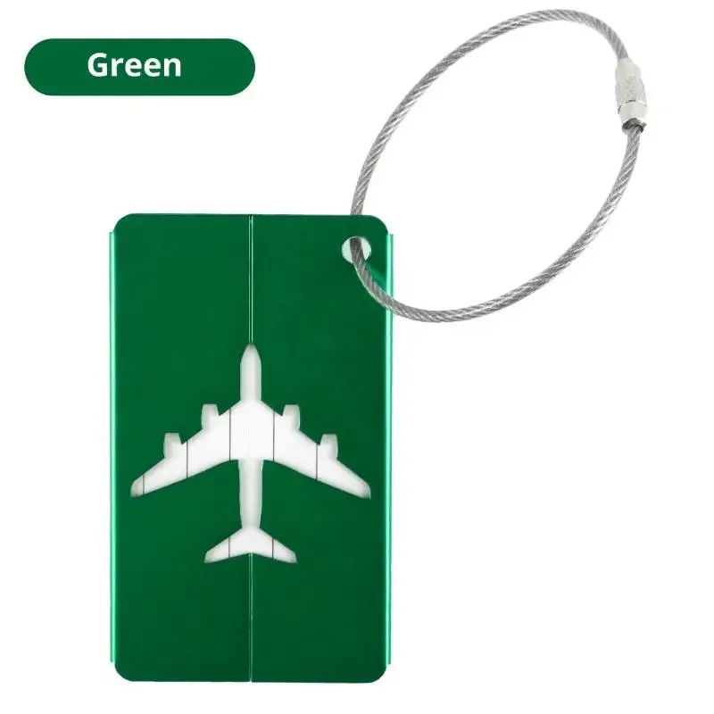 étiquette de bagage en alliage d'aluminium pour avion, anti-perte, avec porte-carte d'identité, couleur unie, accessoires de voyage