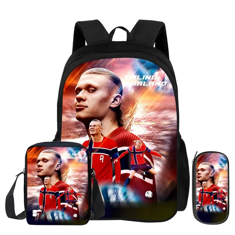 sac à dos d'école, sac à crayons, sac à dos de sport haaland pour enfants, ensemble de 3 pièces, sac à dos de footballeur star, cadeau