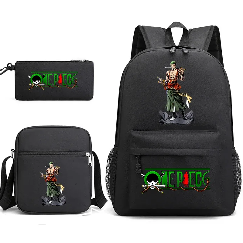 ensemble de sacs à dos graphiques one piece zoro pour enfants et adolescents avec sac à bandoulière et trousse à crayons