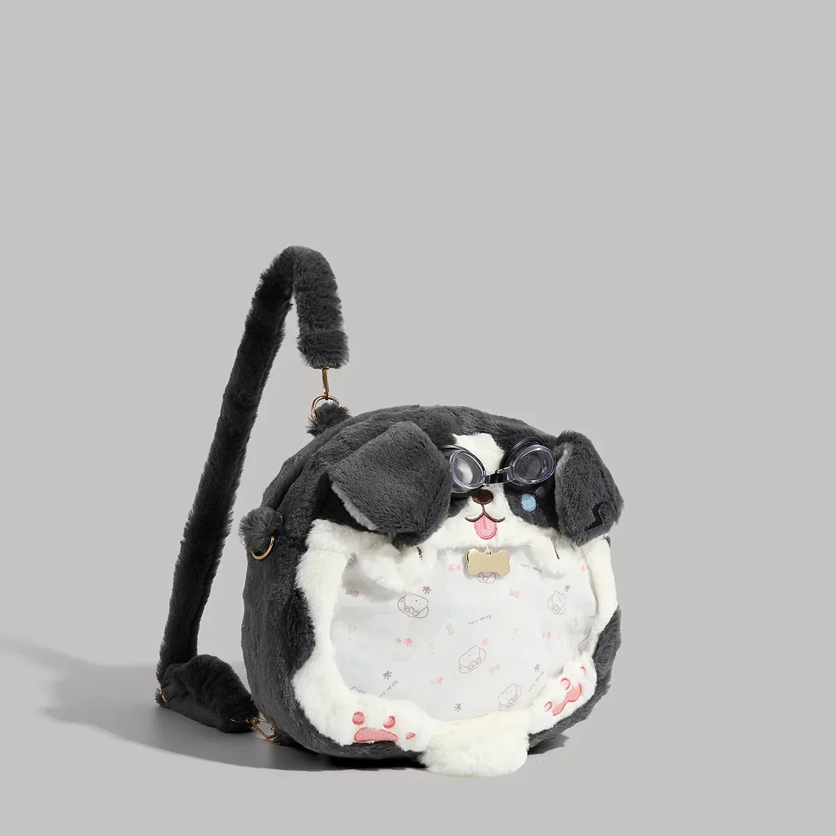 Sac à dos en peluche brodé chien mignon velours or fourrure dessin animé JK fermeture éclair étudiant grande capacité sac unisexe ﻿