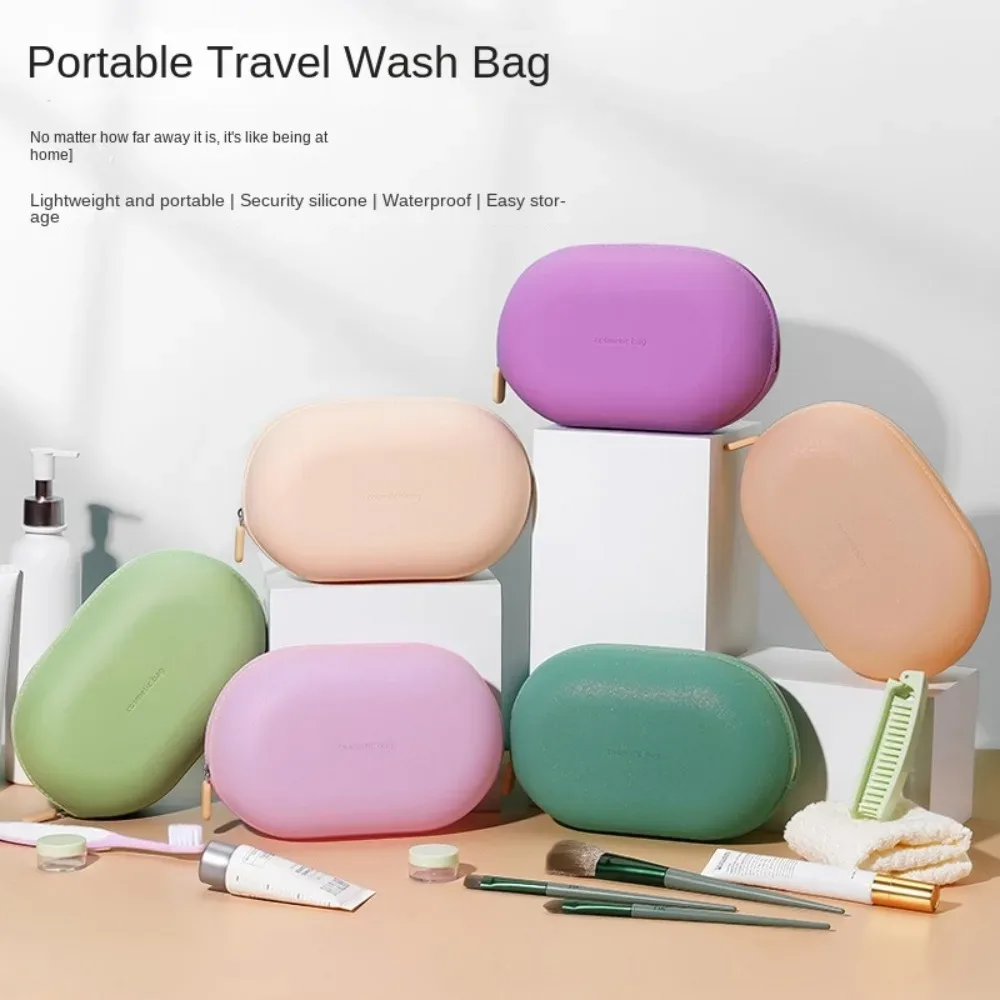 sac à cosmétiques portable en silicone de grande capacité, sac de rangement de voyage étanche à fermeture éclair, porte-monnaie souple anti-poussière, petit article