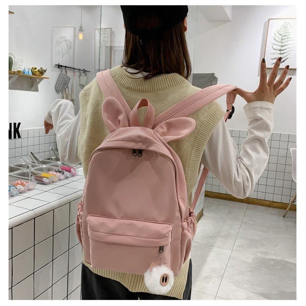 oreilles de lapin personnalisées et simples, nouvelle mode, sac à dos en tissu nylon, nom brodé personnalisé, sac d'étudiant pour hommes et femmes